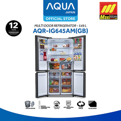 AQUA AQR-IG645AM Kulkas Multidoor [549 L] 4 Pintu Glass Door