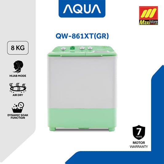 AQUA QW-861XT GR Mesin Cuci Twin Tub [8 Kg] Hijab Mode 2 Tabung