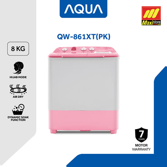 AQUA QW-861XT PK Mesin Cuci Twin Tub [8 Kg] Hijab Mode 2 Tabung