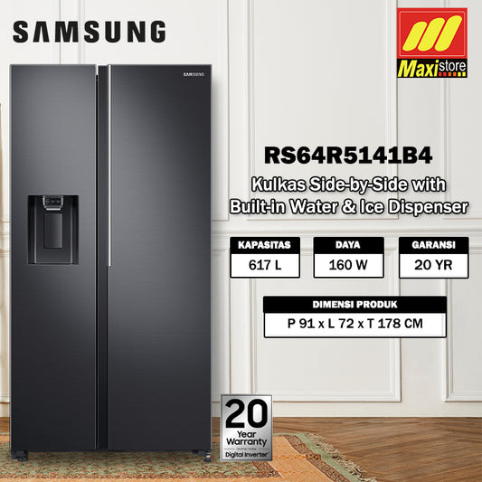 SAMSUNG RS64R5141B4 Kulkas Side-by-Side [617 L] with Water & Ice Dispenser