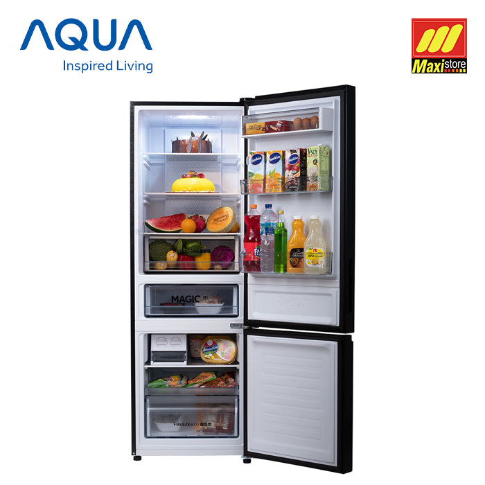 AQUA AQR-350RBG BK Kulkas 2 Pintu [324 L] Bottom Freezer Glass Door