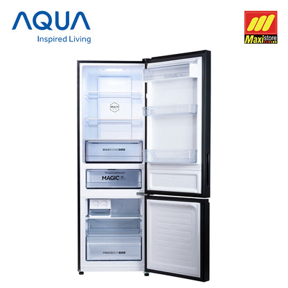 AQUA AQR-350RBG BK Kulkas 2 Pintu [324 L] Bottom Freezer Glass Door