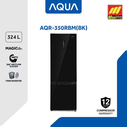 AQUA AQR-350RBM BK Kulkas 2 Pintu [324 L] Bottom Freezer