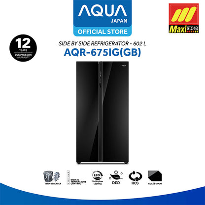 AQUA AQR-675IG GB Kulkas Side-by-Side [602 L] Inverter Glass