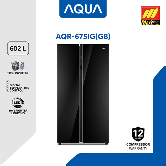 AQUA AQR-675IG GB Kulkas Side-by-Side [602 L] Inverter Glass