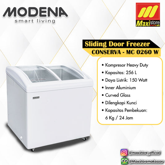 MODENA MC 0260 W / MC0260W Sliding Glass Door Freezer [256 L]