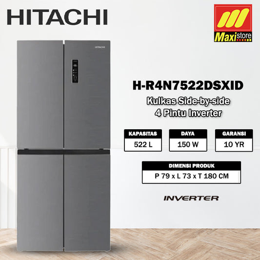 HITACHI H-R4N7522DSXID Kulkas Side-by-side 4 Pintu [522 L] Inverter