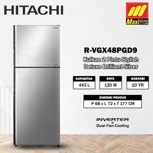 HITACHI R-VGX48PGD9 BSL Kulkas 2 Pintu [443L] Inverter Silver