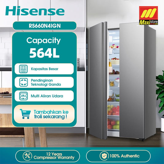 HISENSE RS660N4IGN Kulkas Side by Side [564 L] Refrigerator Silver