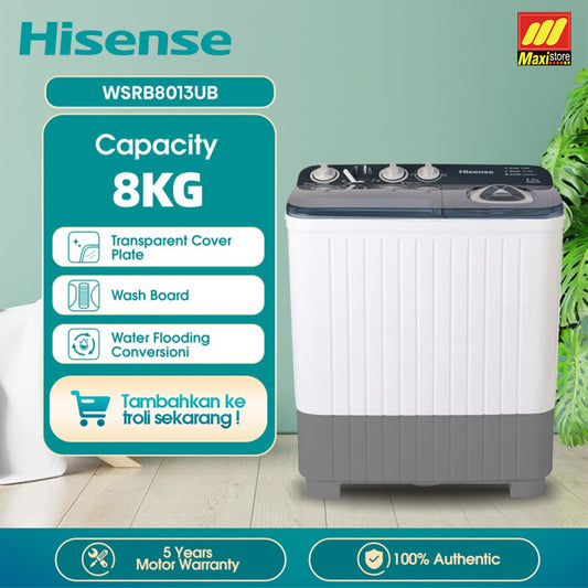 HISENSE WSRB8013UB Mesin Cuci 2 Tabung Top Loading 8Kg Washing Machine